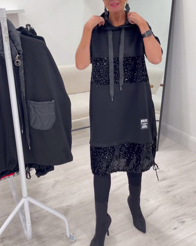 Trendy Hooded Dress with Patchwork