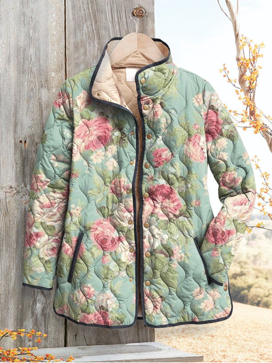 Women's Pastel Rose Print Quilted Jacket