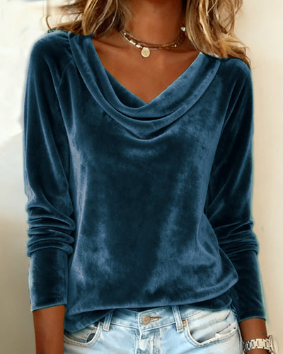Long Sleeve Top in Velvet in Solid Color