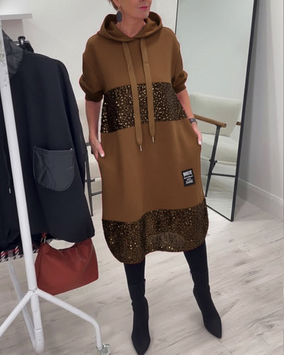 Trendy Hooded Dress with Patchwork