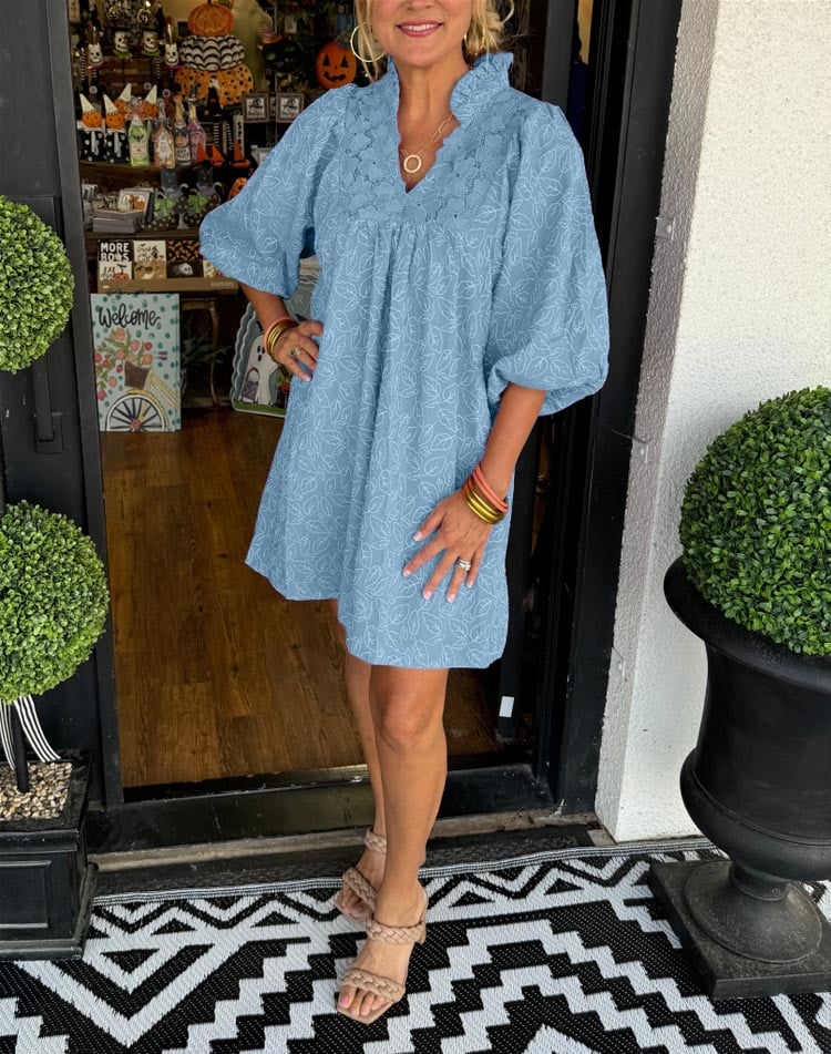 Amana | Puff Sleeve Jacquard Dress