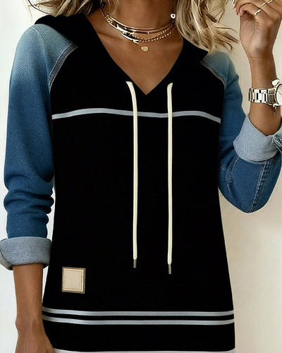 Striped Hooded Dress with Color Mixing