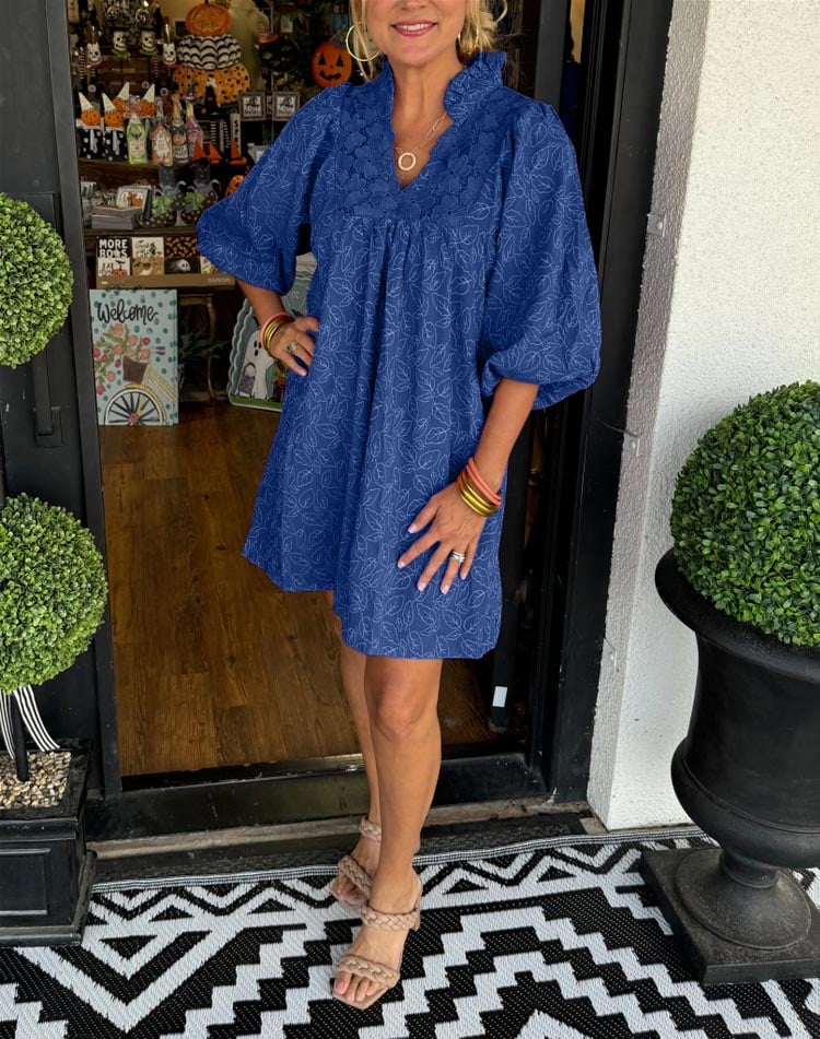 Amana | Puff Sleeve Jacquard Dress