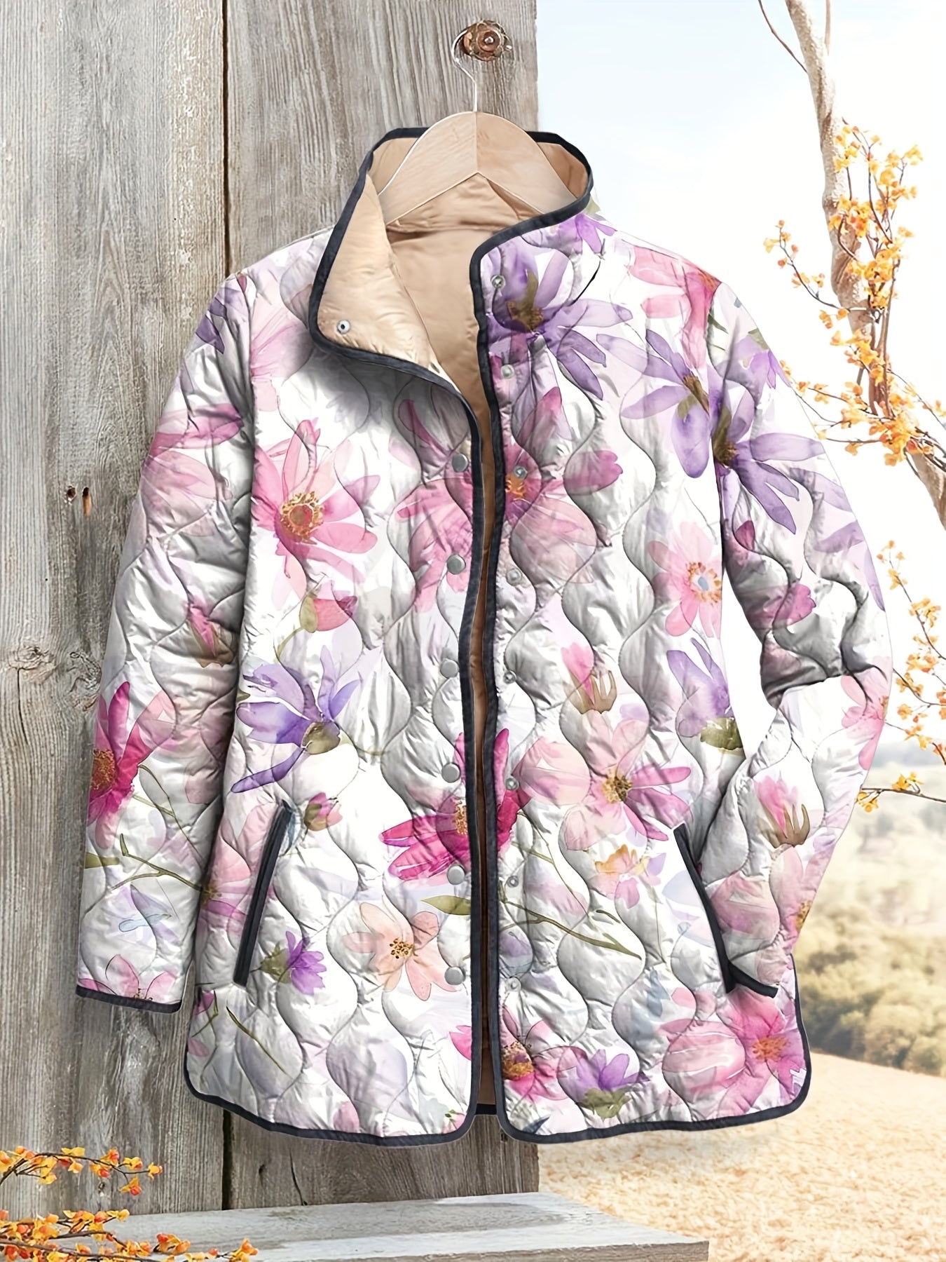Women's Pastel Floral Print Quilted Jacket