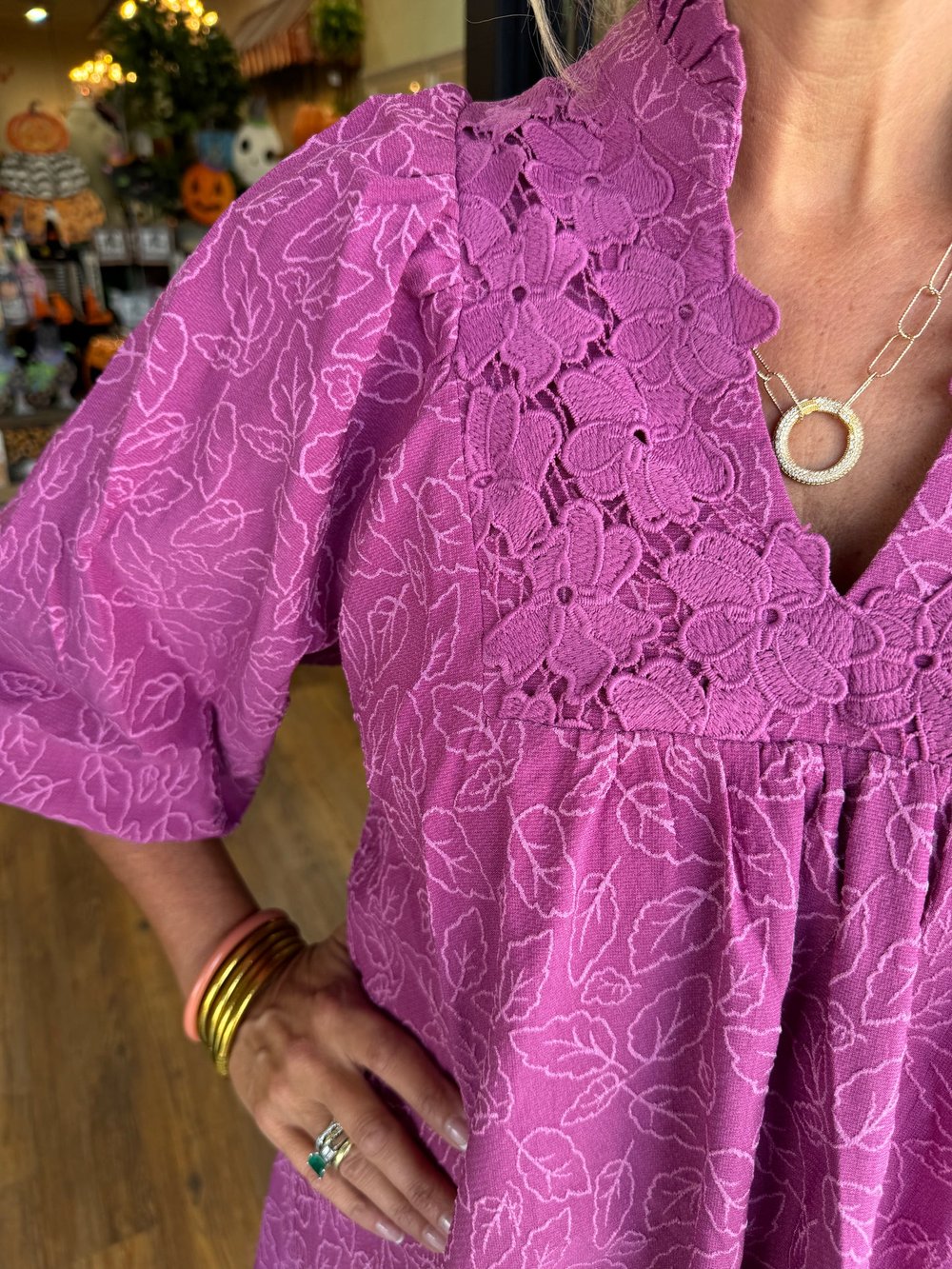 Amana | Puff Sleeve Jacquard Dress