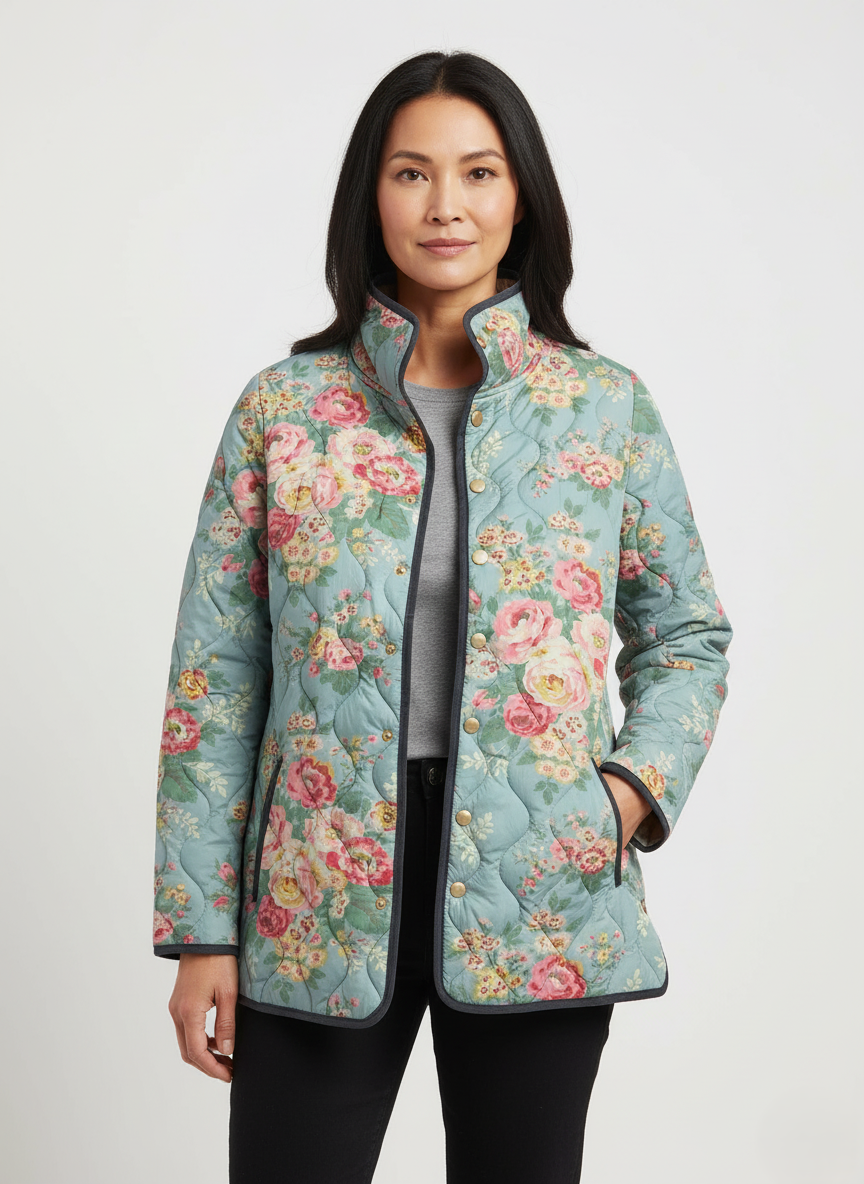 Women's Vintage Blue Floral Quilted Jacket