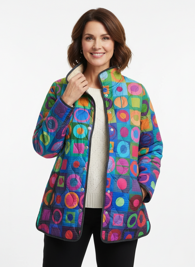 Women's Retro Geometric Color Block Quilted Jacket