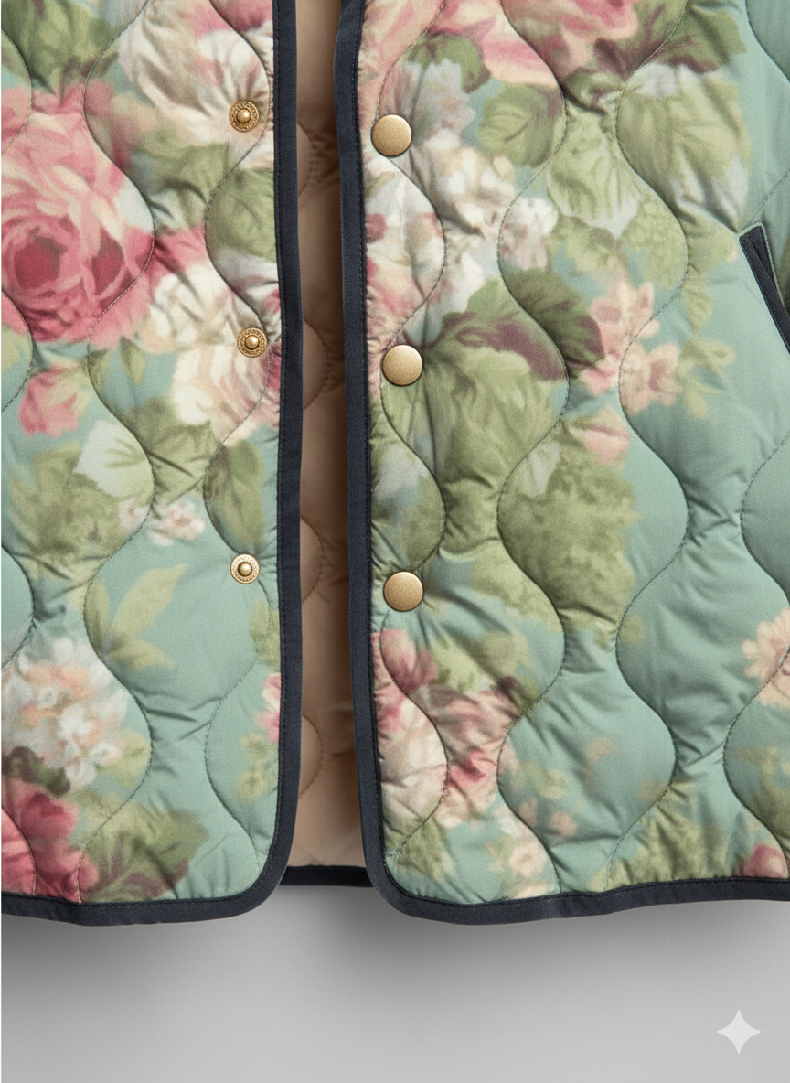 Women's Pastel Rose Print Quilted Jacket