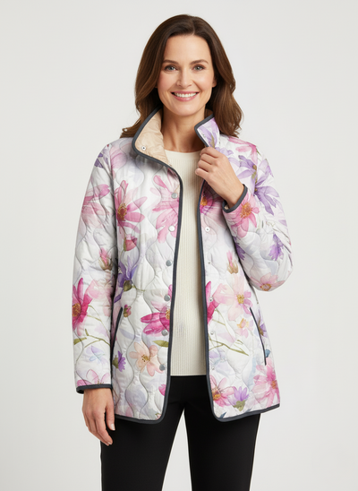 Women's Pastel Floral Print Quilted Jacket