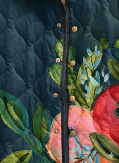 Women's Navy Floral Bloom Quilted Jacket