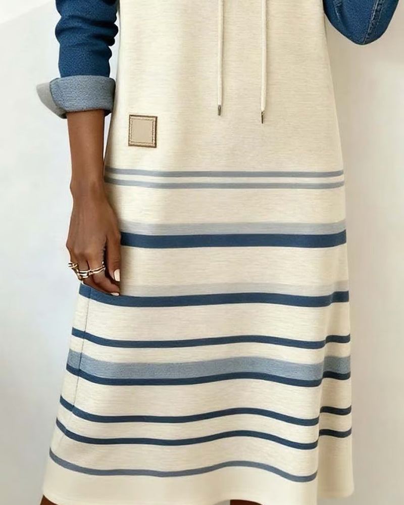 Striped Hooded Dress with Color Mixing