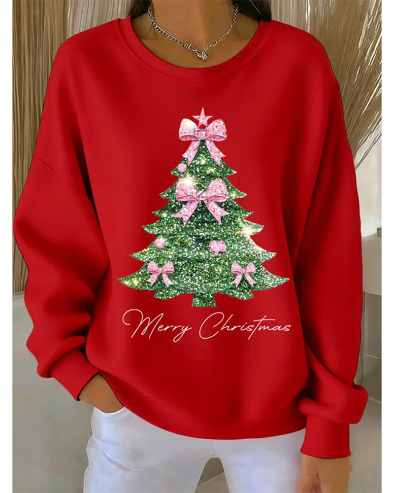 Round Neck Long Sleeve Christmas Print Sweatshirt